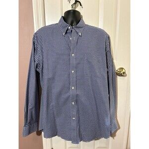 Lands End Original Oxford Dress Shirt Mens XL 17- 17.5 Long Sleeve Plaid No Iron